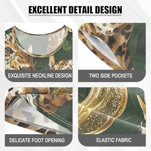 Pajama Sets Short Sleeve Leopard Drinking Champagne Artwork Soft Cotton Summer Sleepwear 2 Piece PJS Size 5-14T3