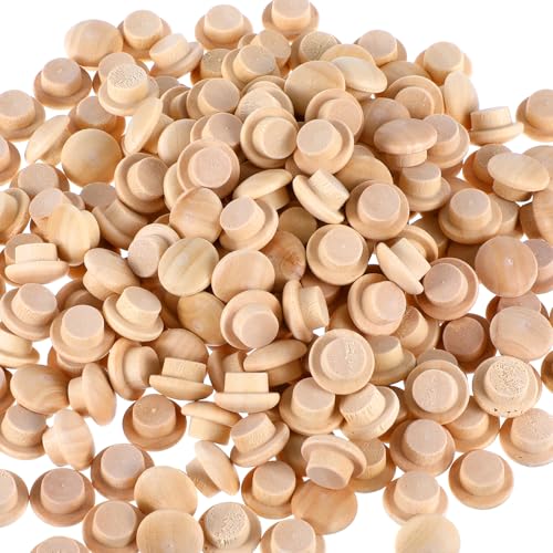 100 Pcs 3/8 Inch Wood Plugs for Screw Holes Mushroom Plugs Wood Button Round-Head Screw Covers Hardwood Hole Plug for Gap in Locking Tube Furniture Decoration Woodworking
