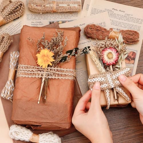 9 Rolls Jute Ribbons Burlap Lace Trim Jute Craft Ribbons for Flower Bouquets Assorted Ribbon for Sewing Wrapping Crafts Wedding Party Decorations - Thumbnail 4