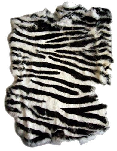 1 PIECES Zebra Design Print Decorative Natural Real Fur Rabbit Skin Pelt Hide