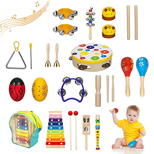 ZONICE Toddler Musical Instruments Sets, Baby Musical Toys Wooden Percussion Instruments Preschool Educational Wood Toys with Storage Bag for Kid Children Boys and Girls