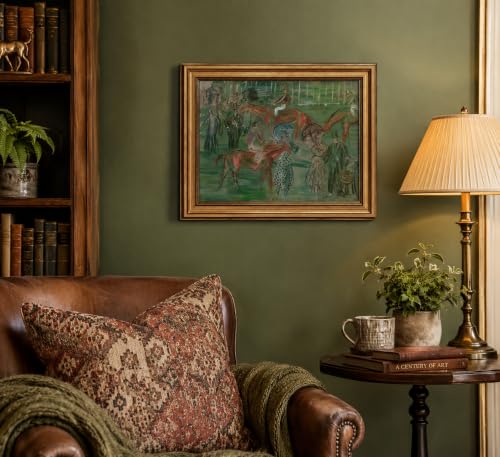 Image of Gold Framed 3D Textured Wall Art, Vintage Horse Racing Day Canvas Prints, Classic Abstract Equestrian Race Pictures Decor, English Country Jockey Gallery Artwork for Living Room Office Study 12x16in