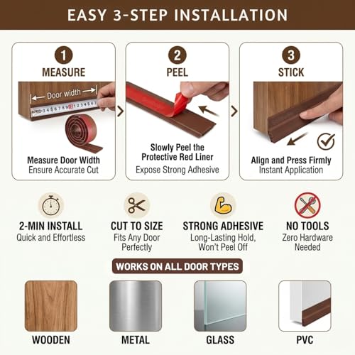 Image of Solitude Silicone Door Bottom /Under Gap Filler Rubber Sealing Strip, Door Sealer Strip for Cockroach, Insect and Bugs, Seal Air & Dust, Brown (39 inches)