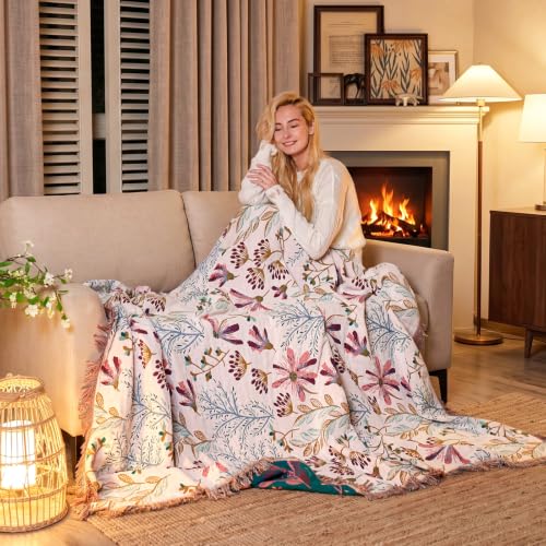 Image of LUTBM Boho Throw Blanket for Couch 50 inchx60 inch, Cotton Decorative Bed Throw