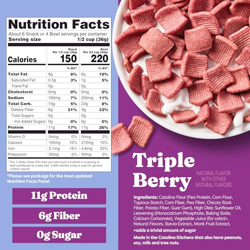 Image of Catalina Crunch Protein Cereal - Sugar Free Breakfast Cereal with 11g of Protein - Gluten Free - Triple Berry Blast - 8 oz. Bag (Pack of 1), Packaging May Vary