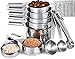 U-Taste Messbecher und Löffel mit Waage 15 Stück aus 18/8 Edelstahl: 7 Cup Becher & 7 TL/EL Dosierlöffel mit 2 D-Ringen und 1 Professionellen Magnetischer Messumrechnungstabelle (Silber)