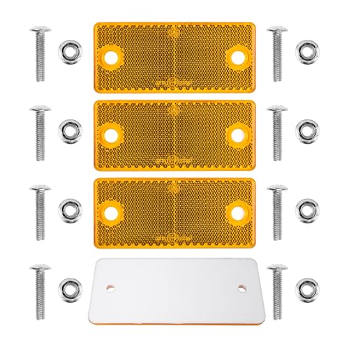 Rechteckige Reflektoren zum Anschrauben, 4 Pack, Orange, 90 x 40 x 6,5 mm Abmessung, 70 mm Lochabstand, E-Prüfzeichen, kl. M5 Schrauben + Muttern, eckige Hängerreflektoren für Wohnwagen, Anhänger