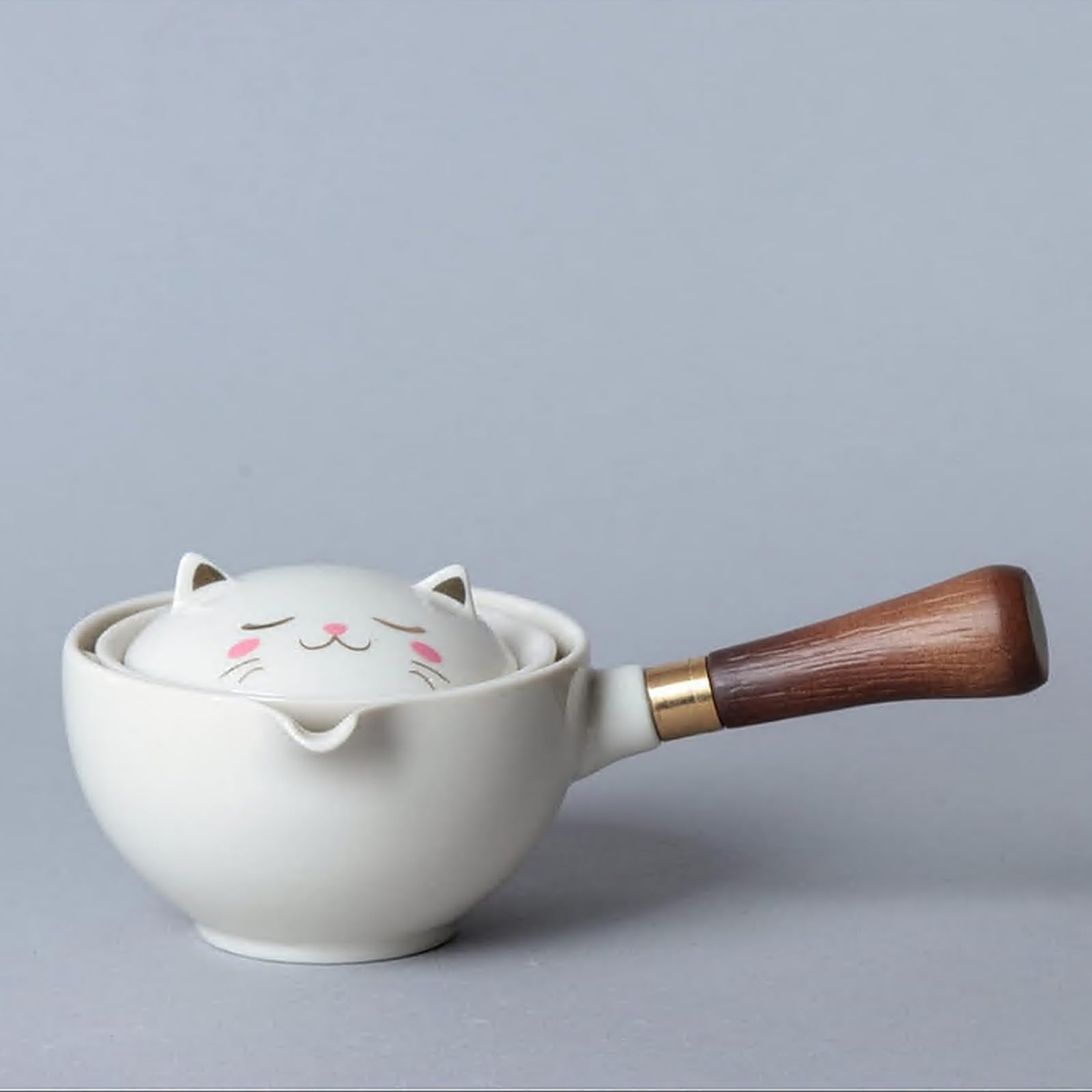 Set da Tè in Ceramica Portatile da Viaggio, Set da Tè Cinese Kungfu con Teiera a Rotazione 360 e Infusore, 4 Tazze da Tè, Vassoio da Tè e Borsa da Viaggio (Gatto Fortunato)