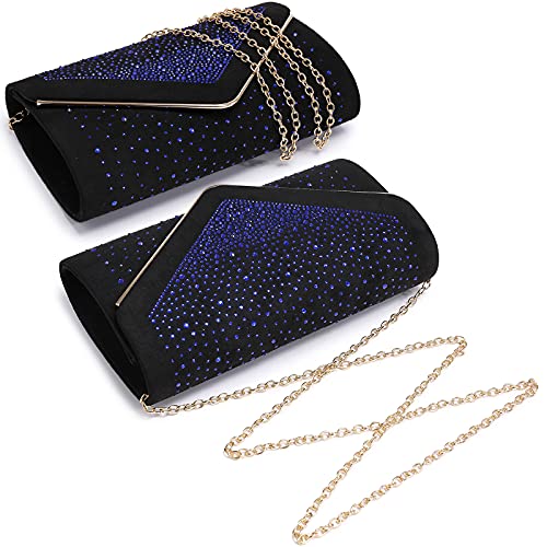 Dasein Envelope Evening Bag Clutch Purses Rhinestone Party Wedding Purse for Women, Blue, Small - Image 7