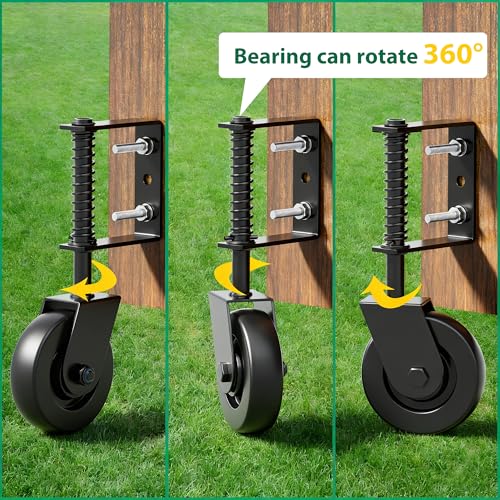 Image of 4.3 inch Heavy Duty Gate Wheel 360 Rotation Gate Wheel with Spring Loaded Shock Absorption Gate Caster Gate Kit for Fence, Farm, Garden and Wooden Gate 150 Lbs Capacity (1Pack)