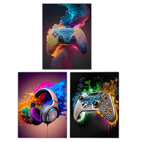 Clyrax 3 Stück Gaming Poster Set, Leuchtende Cyberpunk Spiel Thema WandBilder, Perfekte Gaming Bilder Schwarzlicht, Wandbilder Set für Teenagerzimmer & Gamer Nischenräume, 30×40 CM