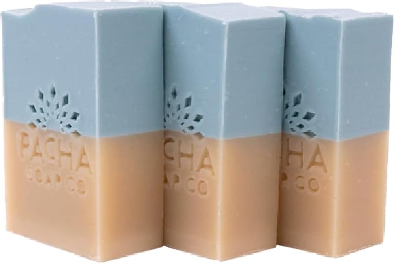 Pacha Soap Co Sand & Sea Sabonete em Barra com Sálvia-esclareia e Sândalo, Pacote com 3