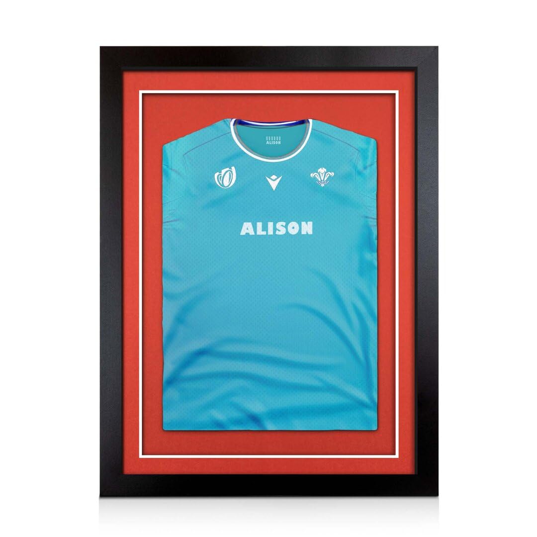 Alison Kingsgate 80×60cm Football Shirt Frame | Deep 3D Box with Poppy Red Mount- 40×58cm Window for Sports Shirt Display | Cricket, Marathon Jersay | DIY Mount Kit with Perspex Front | Matte Black