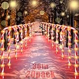 20 Pack 36' Candy Cane Lights Outdoor Pathway with Timer 6/18H, Real 30' (36' with Stake) Tall Candy Cane Pathway Lights, 62FT Christmas Decorations Outside, 8 Modes Warm LED Lights with Snowflake