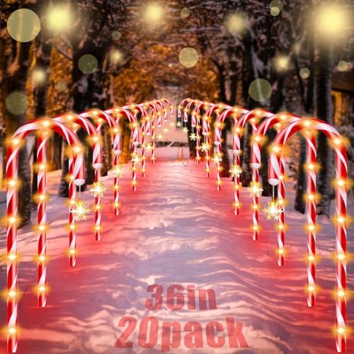 20 Pack 36" Candy Cane Lights Outdoor Pathway with Timer