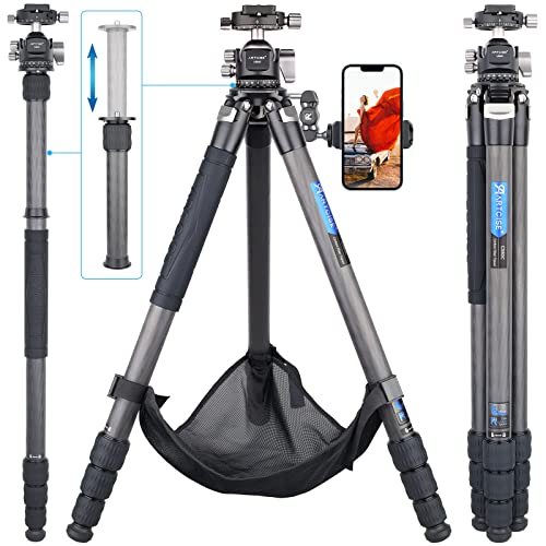 Trípode de cámara de Fibra de Carbono de 10 Capas de 206 cm / 81 '', trípode ARTCISE para Trabajos Pesados, trípode Compacto, Tubo para Patas de 32,5 mm, rótula Totalmente metálica de 40 mm Cover