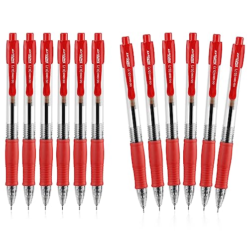 OFFCUP Druckkugelschreiber 12pcs Rot Kugelschreiber Gel Ink Pen 0 7 mm Feder Großraumine Kuli Ergonomische Rutschfeste Griffzone Kugelschreiber Set für Büro und Haushalt