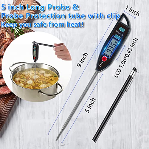 Bomata Waterproof Ipx7 Thermometer For Water, Liquid, Candle And Cooking. Instant Read Food Thermometer With Long Probe For Cooking, Meat, Bbq! T101 (Black Color) #TOP3