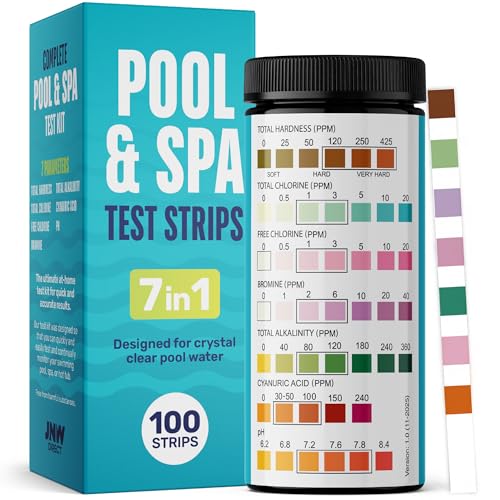 JNW 7-in-1 Pool Test Strips, 100 Quick & Accurate Test Strips for Pool Water, Spa Test Strips for...