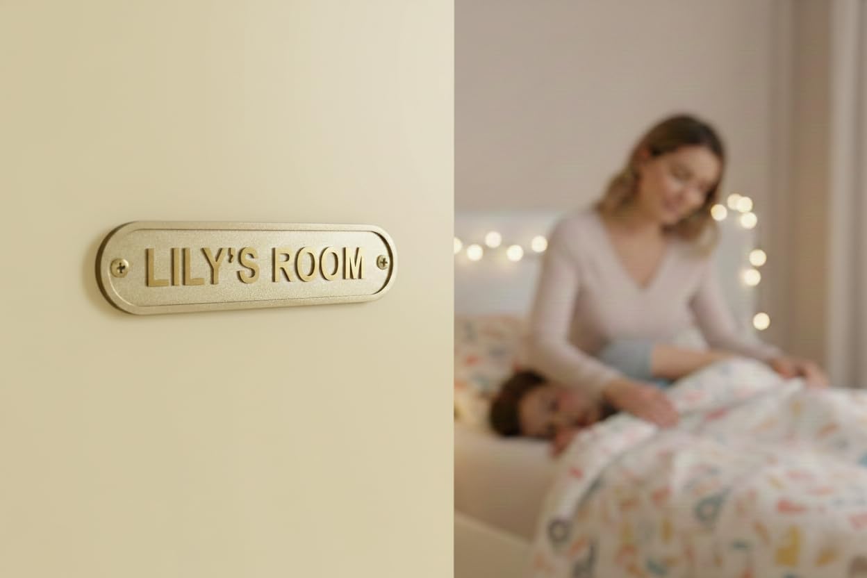 Custom Engraved Solid Brass Name Plate – Personalized Metal Door Sign Plaque for Home, Office, Desk, Housewarming Gift – 22 x5 cm Decorative Wall Sign
