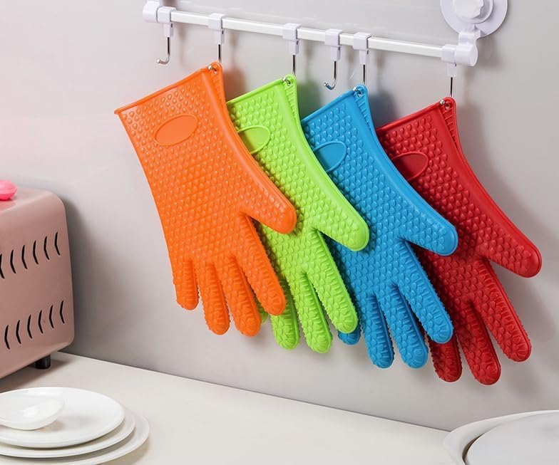 Guanti da barbecue in silicone, resistenti al calore, resistenti al calore, per maneggiare cibi caldi, coppia impermeabile e durevole