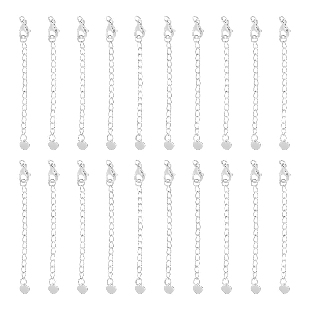 UNICRAFTALE About 20Pcs 70mm 304 Stainless Steel Extension Chain Sets End Chains Extension Tails with Clasps and Tiny Heart Charm Chain Extender for Necklace Bracelet Jewelry Making
