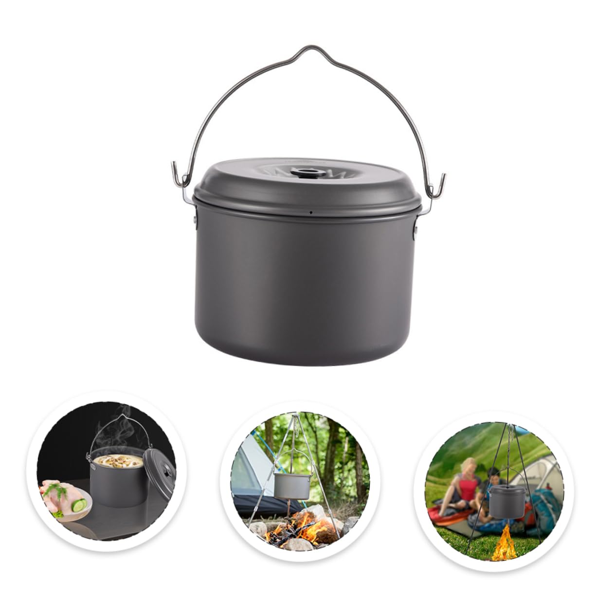 HOLIDYOYO 1Pc Outdoor Cooking Pot with Folding Handle Lightweight Camping Pot for People for Hiking Backpacking and Picnics Durable Design with Riveted Ears