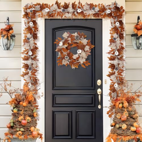 Fall Garland with Lights & Timer, Thanksgiving Fireplace Mantel Decor - image 5