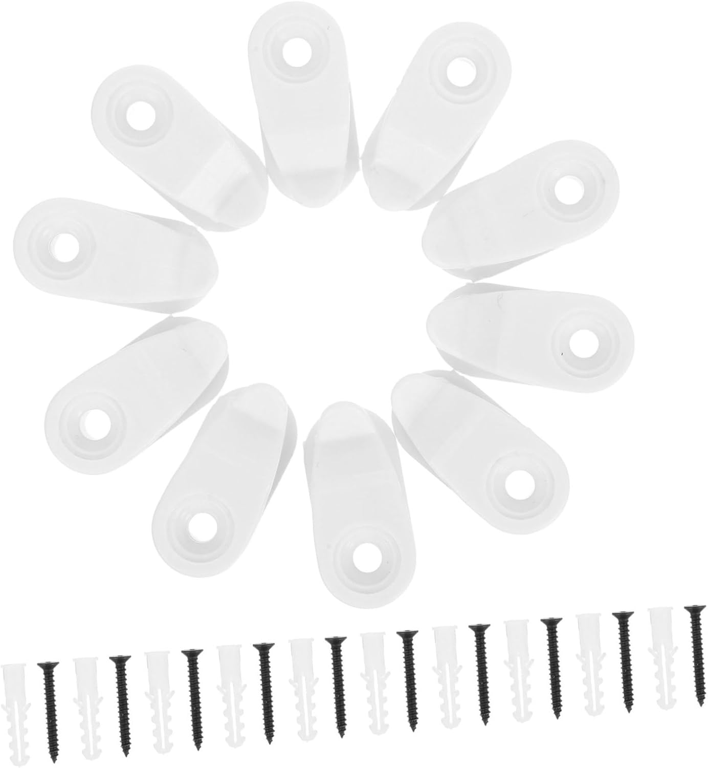 KICHOUSE 10 Sets Wave Style Plastic String Light Hooks, Screw | White Finish, Compact Discreet Design, Windproof Outdoor Use, Christmas Halloween