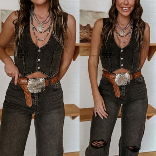 Denim Vest for Women Casual Distressed Western Crop Jean Vest Sexy Slim Sleeveless Denim Top3