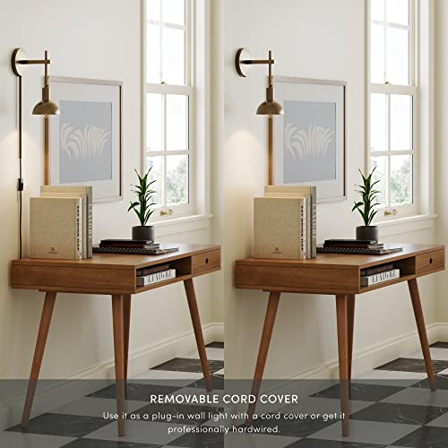 Image of Nathan James Tamlin Vintage Brass Wall Light Fixture, Wall Mounted 1-Light Lamp, Plugin Sconce with On /Off Switch for Living Room, Reading Nook or Bedroom, Brass