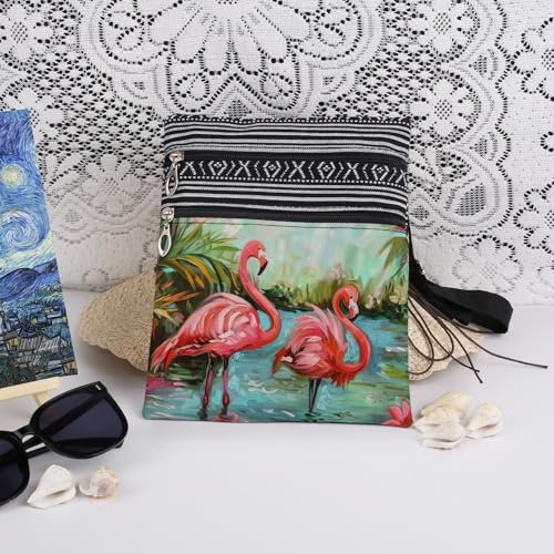 Tropical Flamingo Adjustable Shoulder Strap Crossbody Bag Pink Flamingo with Plant Messenger Bag Stylish Travel Crossbody Purse Birthday Gift for Animal Lover3