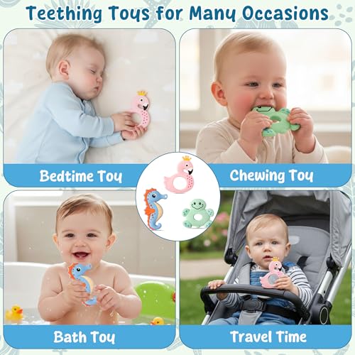 Image of 3Pcs Silicone Teething Toy for Babies, Summer Ocean BPA Free Teethers | Infant Teething Relief Chew Toy, Sore Gums Pain, Food Grade Baby Toy, Soft Sensory Teether Gift for Newborn Baby, 6-12 Months