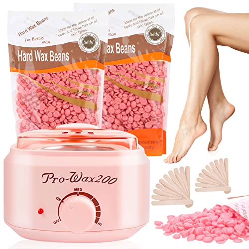 Waxing Kit for Women and Men with 2 bags Wax Beans, Adjustable Temperature for All Wax/Hair Types, Eyebrow, Facial, Body, Bikini (100W) (Pink)