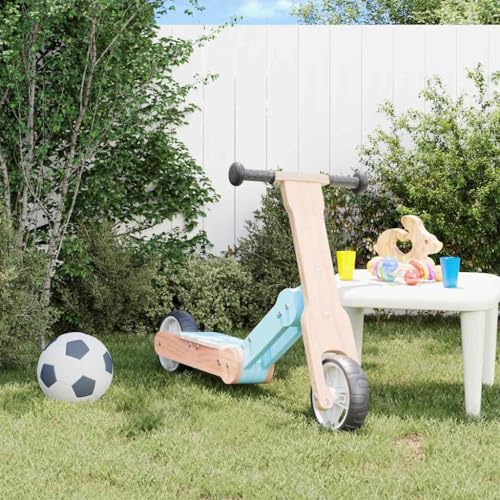 GeenYuu Patinete infantil 2 en 1 azul claro con marco de madera contrachapada, ruedas EVA, manillar ajustable, 97 x 36 x 58 cm, para niños de 2 a 5 años, bicicleta y patinete, promueve el equilibrio y