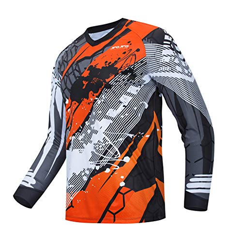 weimostar Cycling Jersey Men's Mountain Bike Motocross Jersey long sleeve MTB T-Shirt Downhill Tops Sports racing blouse orange XXL