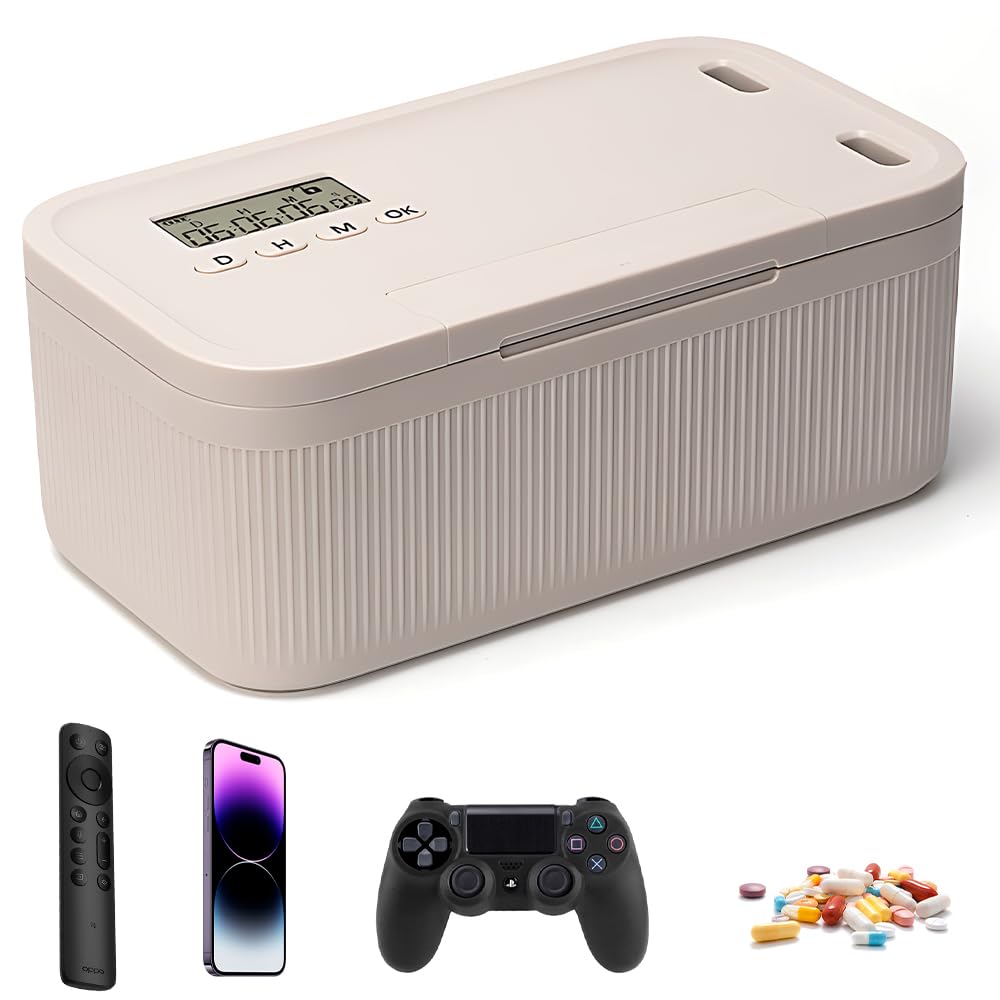 Zeitschloss Box, SGZIOO Handy Safe mit Zeitschloss, 23,9 x 13,1 x 9,6 CM, Abschließbare Box mit 2 Arbeitsmodus, Time Lock box zur Selbstkontrolle, Suchtmanagement, für Snacks, Telefon