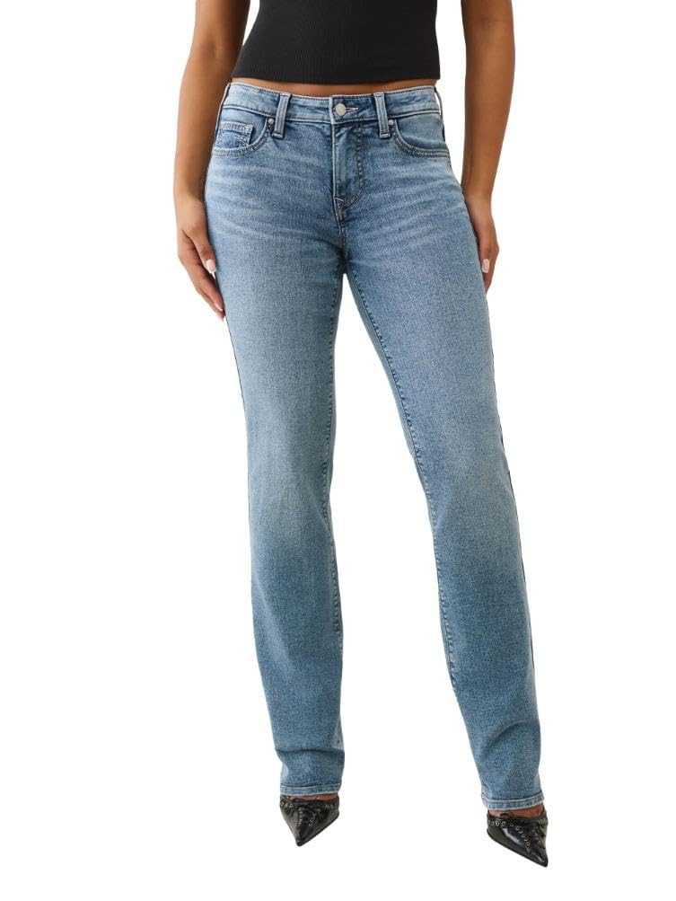 True Religion Women's Billie Single Needle Mid Rise Straight, Blue, 29