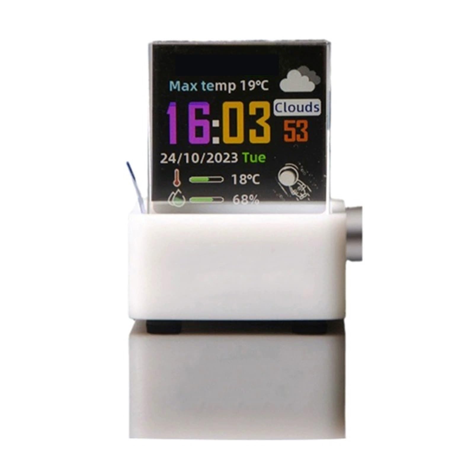 Wecker, Mini-Echtzeit-Transparente WiFi-Wetteruhr, Kreatives Geschenk, Desktop-Display,für Schwerschläfer(White)