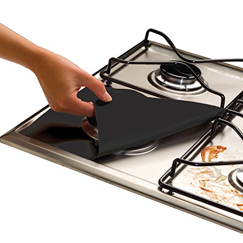 Cooks Innovations Non-Stick Square Gas Stove Burner Covers - Reusable Heat Resistant Stove Top Covers for Gas Burners, Stove Cover Guard Stove Protector for Gas Range Stovetop - Cut to Fit Black 4Pk