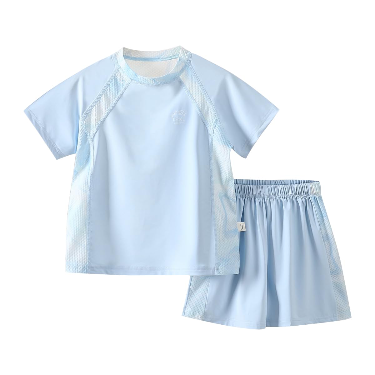Rianjia 2-16 Jahre Jungen Sommer Jogginganzug Kurz UPF50+, Teenager Mädchen Kurzarm Tee shirt + Shorts eiskühlendes Eis-Seide Sommer Jungen Trainingsanzug atmungsaktives Netzeinsatz Gr. 80-176