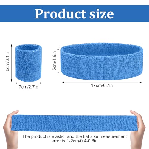 Image of Yolev 3Pieces Sweatband Set, Sports Headband and Wristbands, Set of 1 Headband and 2 Wristbands, for Athletic Men and Women, Black and Neon Green, One Size(Light Blue)
