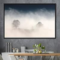 Framed Canvas Wall Art Foggy Mountains Aerial Cool Multicolor Nature Photography Realism Relax/Calm Rustic Wilderness - 16x24 inches