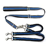 KUTKUT Double Dog Lead Coupler Splitter Adjustable - 360° Swivel No Tangle Dual Dog Walking Training Leash Reflective Bungee Lead Walk 2 Dogs with Ease Hands-Free Dog Leash (Blue)