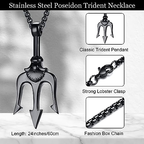 Hisatan Poseidon Trident Pendant Stainless Steel Ancient Greece Amulet Necklace for Men, Gift for Sailor2