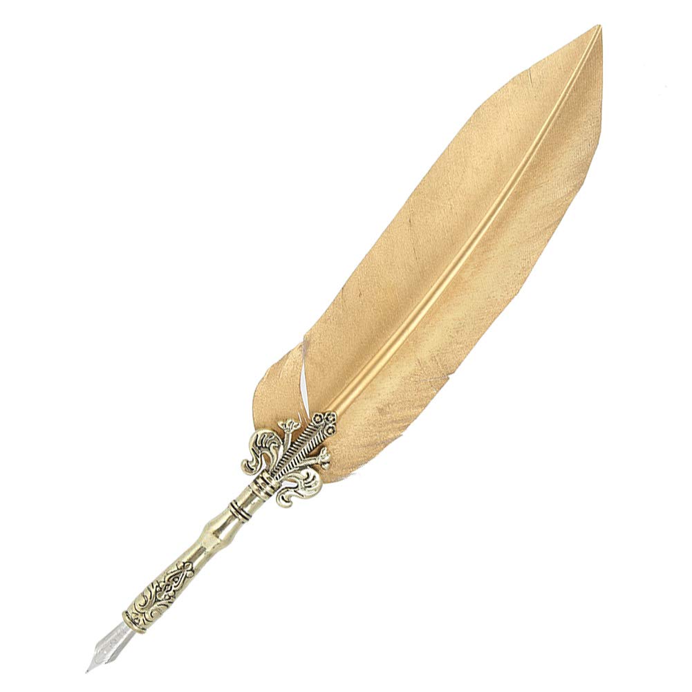 Stift-Set, elegantes Schreibgerät im Vintage-Stil mit 5 austauschbaren Spitzen für Kalligraphie, Zeichnen, Schreiben von Buchstaben, Gold, Silber, Nylon, Metall, 1,0 mm, 464 g, (Cut gold)