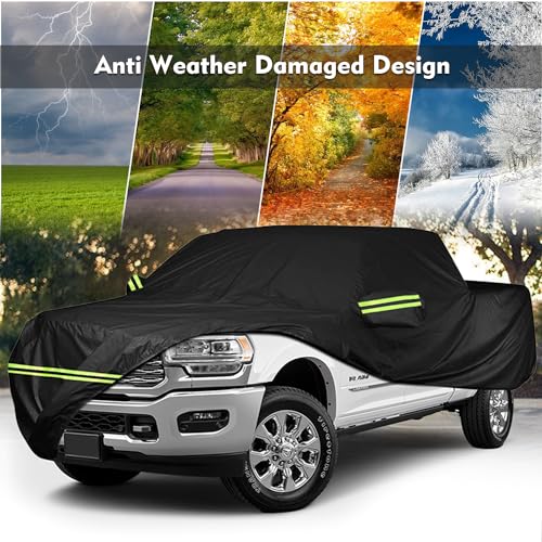 Image of Waterproof Car Cover for 1998-2022 Dodge Ram 2500 3500 Crew Cab 6.5 ft Short Bed Truck Cover, All Weather Windproof 210D Oxford Car Covers with Zipper Door for Sun Rain Snow UV Dust Protection