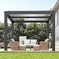10x10 FT Louvered Pergola Outdoor Pergola with Roof, Adjustable Aluminum Louvers, Drainage System, Patio Gazebo, Pergolas for Patios, Garden & Backyard Outdoor Shade