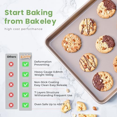 0.8mm 17-Inch Half Sheet Baking Pans,0.8mm Durable Non-Stick Carbon Steel Baking Sheet for Oven,Cookie Sheet Pan for Roasting Meat Bread Jelly Roll 17.52" x 11.73" x 0.91" (Champagne Gold) - Thumbnail 4