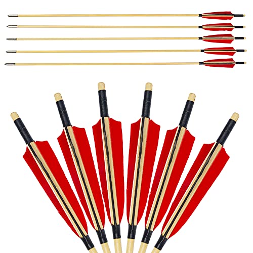 D&Q Traditional Recurve 53" Longbow Of 30-50Lbs With 6 Wooden Arrows For Adults, Handmade Archery Hunting Horse Bow Of Left Right Hand (30Lb) #TOP7